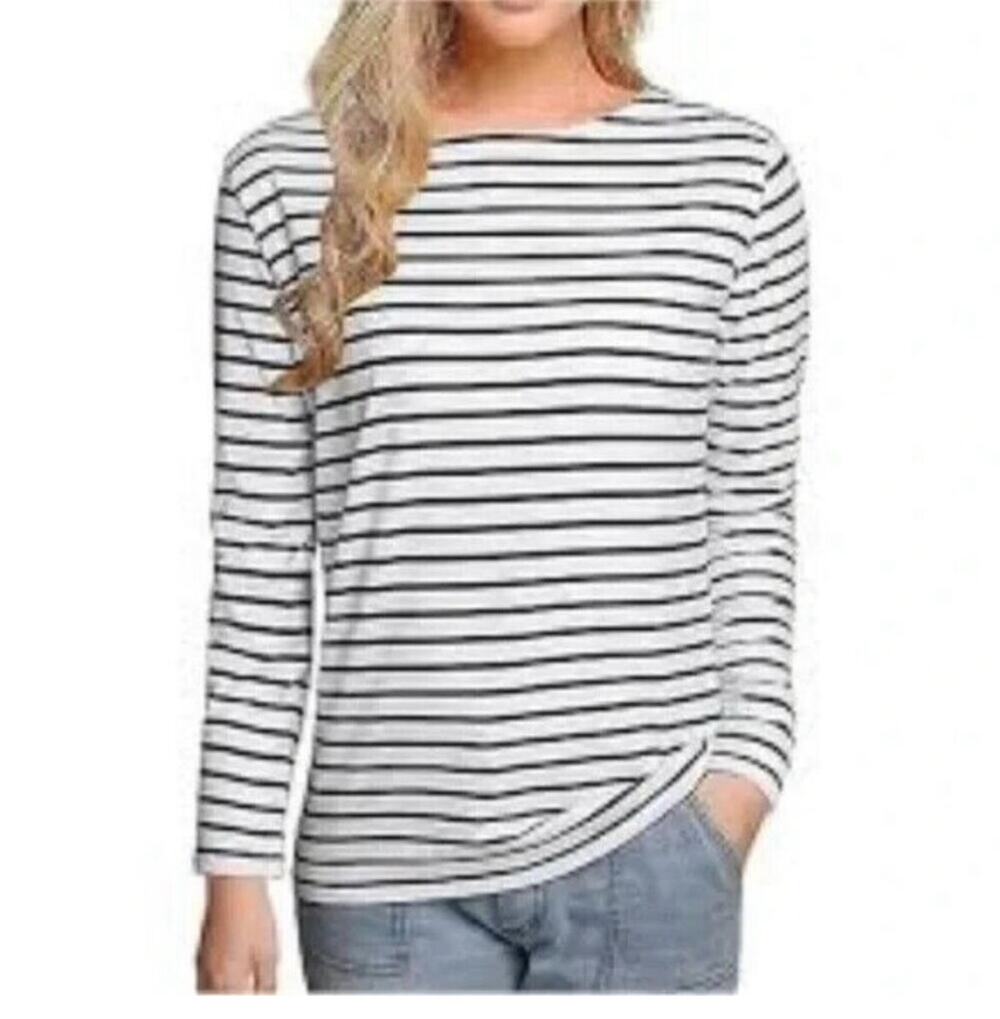 Untuckit New· Small · Leoville · Boatneck Long Sleeve Top · Black White Stripe